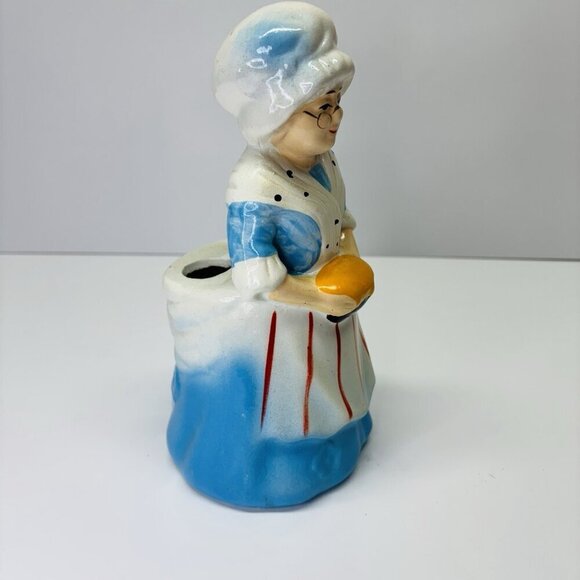 Vintage Kitchen Utensil Holder Home Sweet Home Old Lady Grandma White Blue 9.5" - Picture 11 of 12
